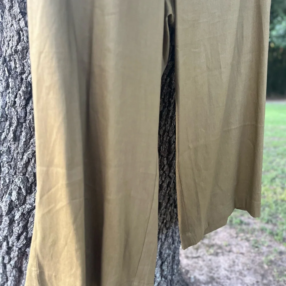 J. JILL LINEN BLEND 4X PLUS OLIVE OIL LOOSE FIT WIDE LEG PANTS